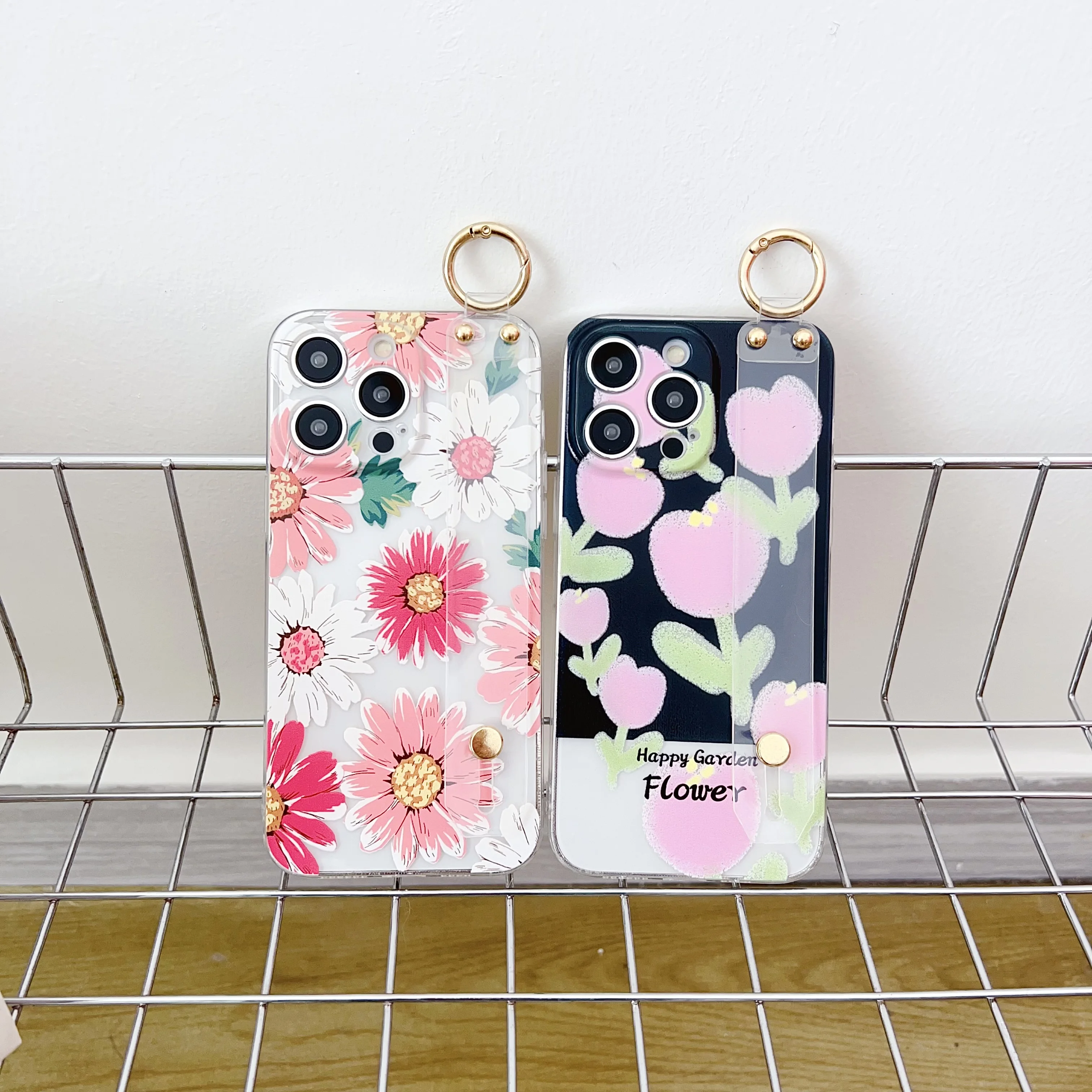 Floral Design Wrist Strap Phone Case - Fashion Edition
