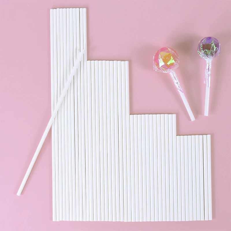 100pcs 솔리드 코어 화이트 롤리팝 스틱 DIY 초콜릿 설탕 캔디 롤리 팝 빨판 스틱 케이크 팝 스틱 베이킹 액세서리