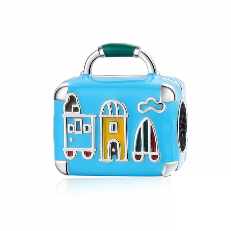 Beads Charms Charm Jewelry Sterling Silver Jewelry Charm Bead Sterling Silver Beads Charm Adventure Suitcase Pink Travel Bag & Backpack Charm Bead Fit Original 925 Sterling Silver Pan Bracelet DIY Jewelry Gift