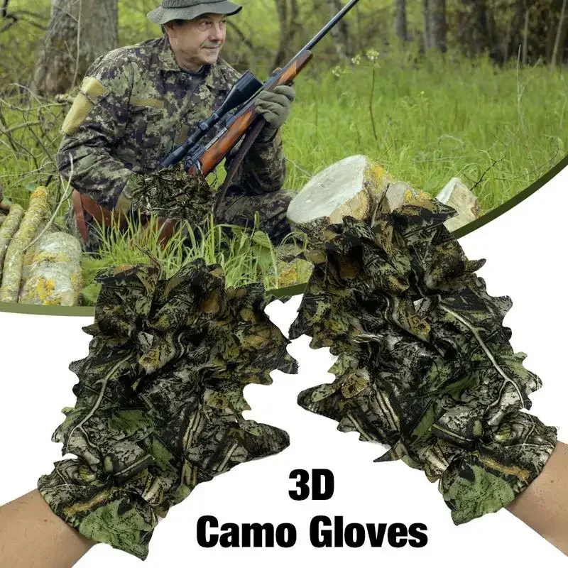 Hunting Ghillie Gloves Camouflage 3D Bionic Leafy Headwear Tactical Gloves Shooting Men for Jungle Wildlife Photography