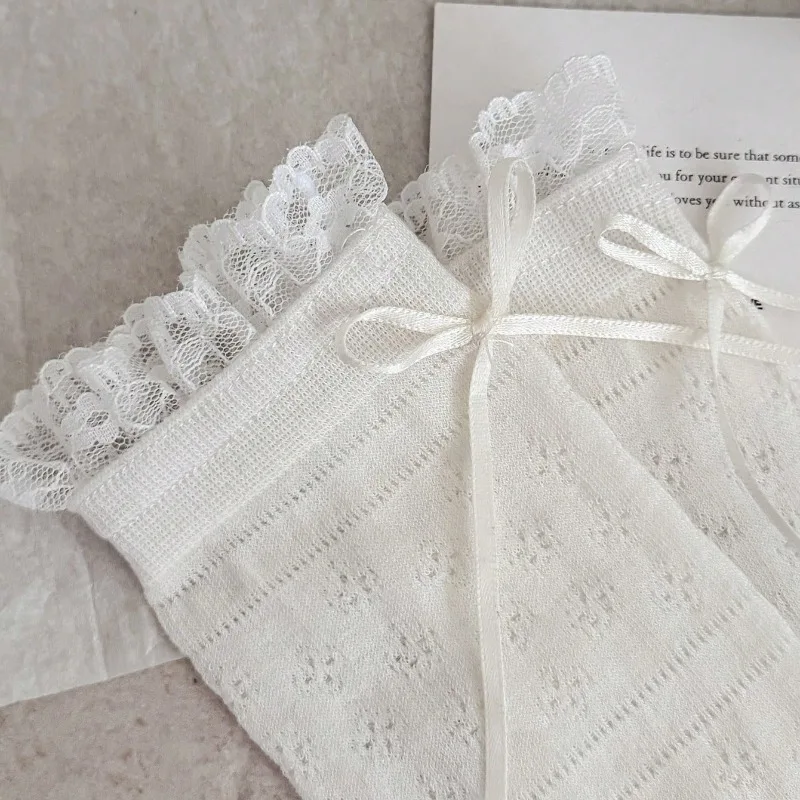 Women Socks New Fashion Spring Summer Thin Cute Lace Bow Long Socks For Women Solid Color Mesh Cute Lolita Girls Socks - 6
