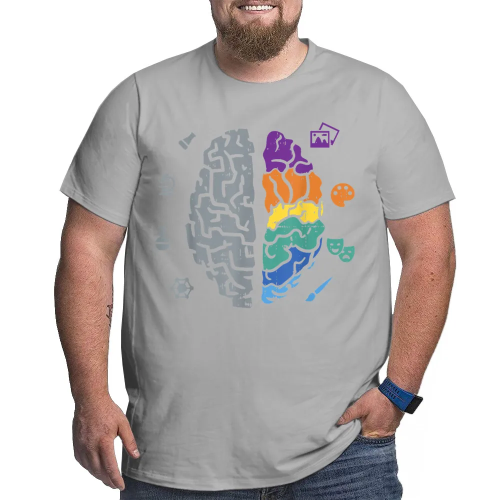 Cotton Fabric Male Short Sleeve Human Brain Art Artistic Creative T Shirts Normal Tees Plus Size 5XL Slogan O Neck Tops Tees Human Brain Art Artistic Creative Side Artist Painter Gift T-Shirt__936 gray