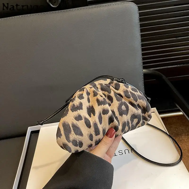 

Leopard Pattern Cloud Bag Autumn/winter New Fashion Designer Pleated Bag One Shoulder Crossbody Bag Handheld Women Bag
