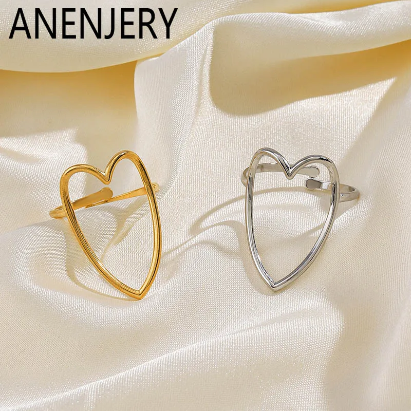 316L Stainless Steel Hollow Love Heart Open Ring for Women Simple Fashion Party Jewelry fashion rings,fashion ring,stainless steel rings,finger rings,metal rings