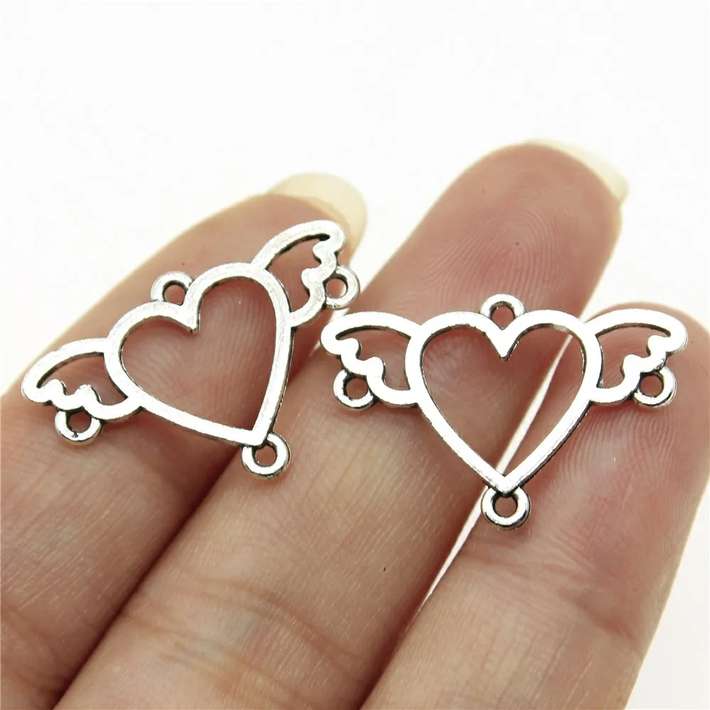 WYSIWYG 10pcs 24x16mm 윙 하트 귀걸이 커넥터 펜던트 귀걸이 커넥터 펜던트 매력 귀걸이 결과