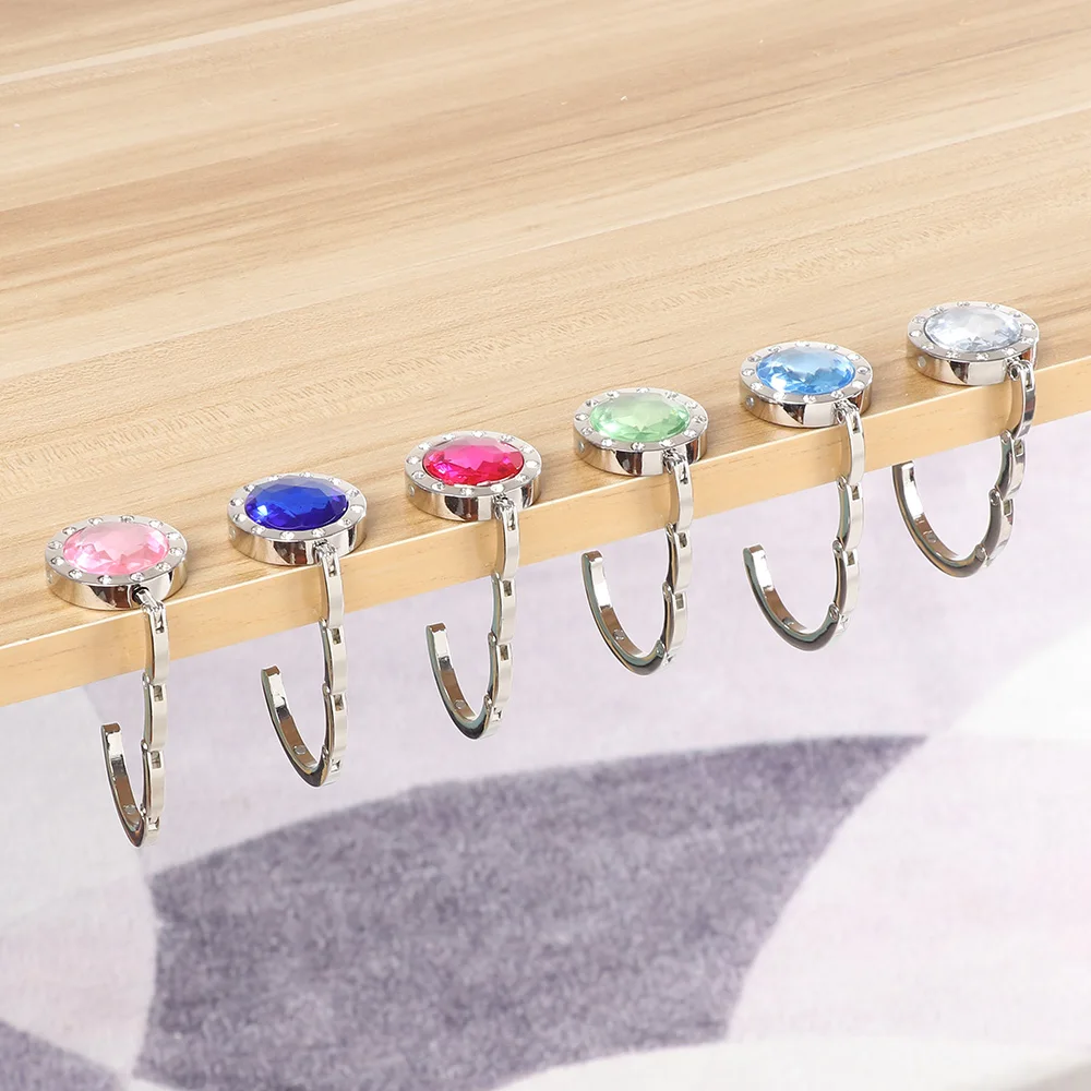 1PC Portable Round Metal Foldable Bag Purse Hook Handbag Hanger Diamond Folding Table Desk Hooks |