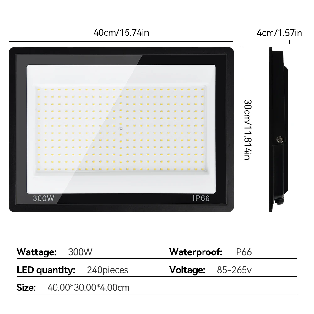 Description Picture 4 of itemHigh Brightness LED Floodlight 200W 300W Spotlight Tempered Glass Waterproof Wall Light for Garden Street Gate Outdoor Lighting