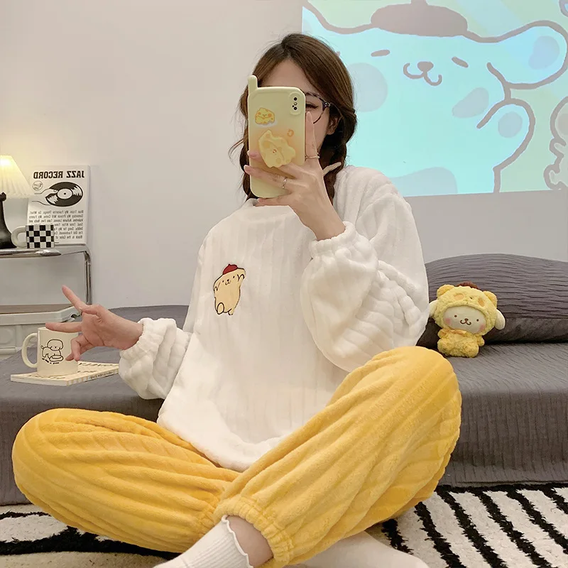 

Kawaii Sanrio Cartoon Plush Pajamas Thickened Winter Warm Cute Pompompurin Plush Housewear Christmas Birthday Creative Gifts