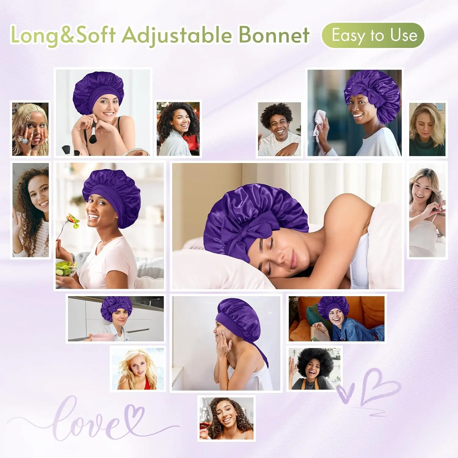 2Pcs/Lot Satin Bonnet Silk Bonnet for Sleeping Layer Satin Lined Hair with Tie Band Bonnets for Women Jarin Hair