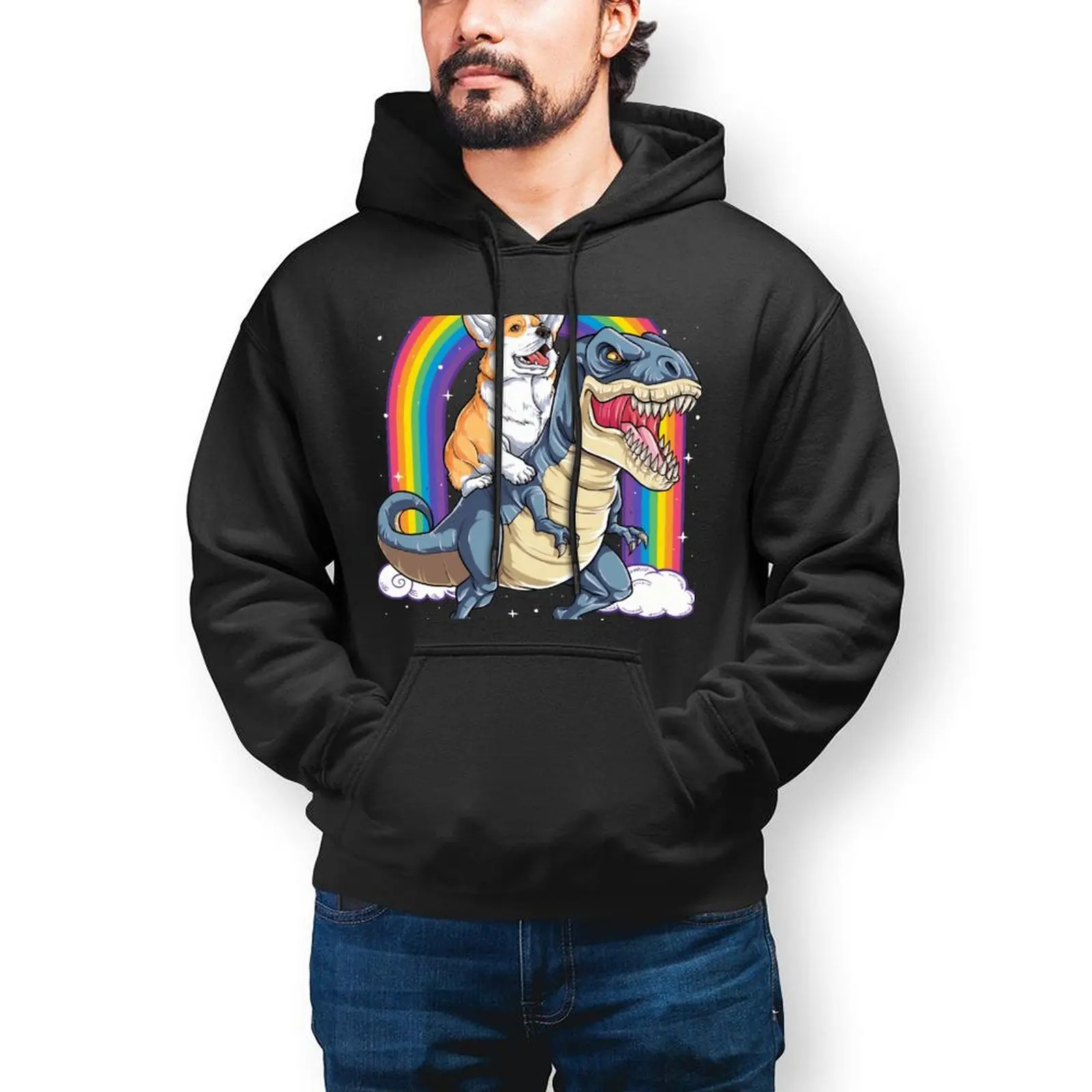 

Dinosaur Rainbow Dog Essentials Hoodie Autumn Dinosaur Dog Cute Lover Casual Hooded Sweatshirts Unisex Design Pullover Hoodie
