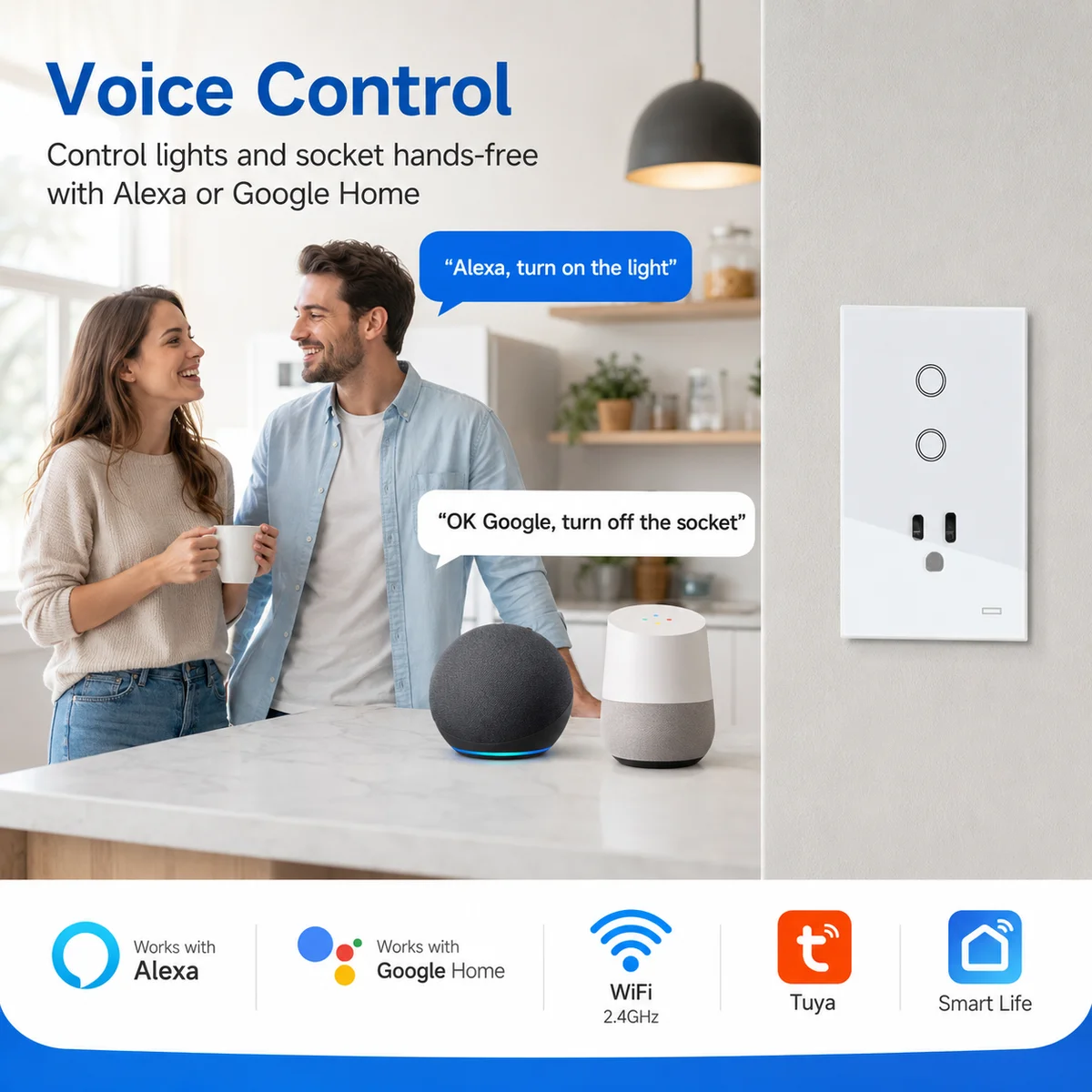Melery AU Smart Tuya WiFi Light Switch Argentina Plug Australia Outlet Touch Glass Wall Socket Remote by Alexa & Google Home — view 8