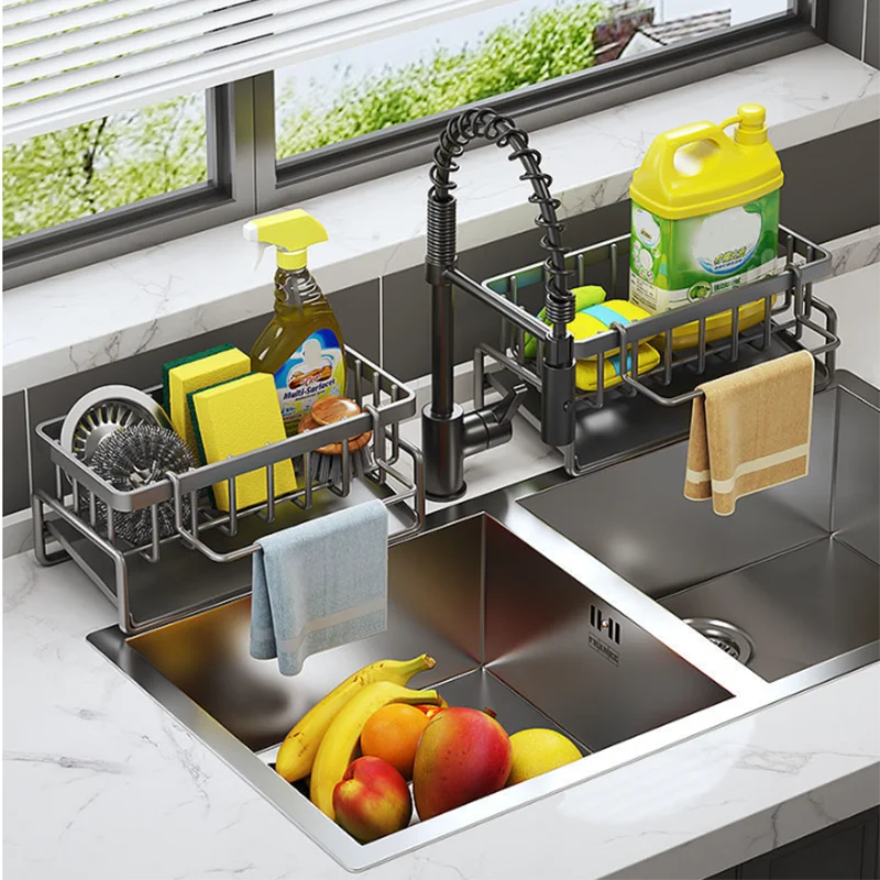 Kitchen Sink Drain Rack Organizer Plastic Self-draining Sink Shelf Soap Sponge Holder Dishcloth Towel Rack filter basket