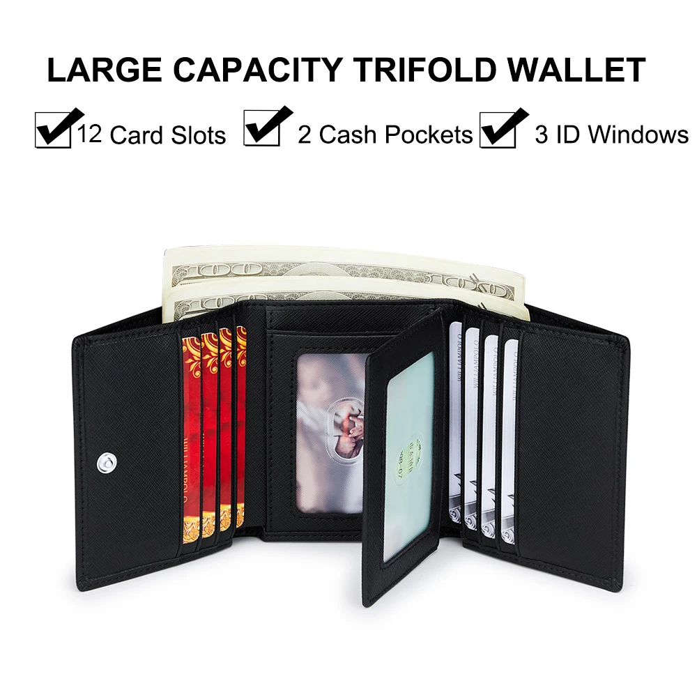 VANNANBA - محافظ جلدية سوداء للرجال بتصميم ثلاثي ا...