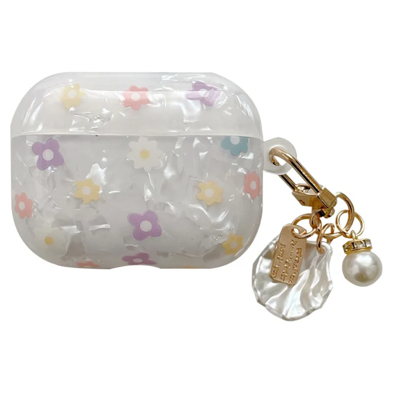 

For Apple AirPods 1 2 Pro 3 Dreamy White Glossy Shell Pearl Bracelet Keychain Earphone Soft case Wireless Headset Box Cover