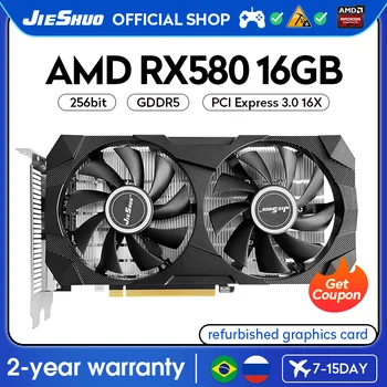 JIESHUO AMD RX 580 16GB Gaming Graphics Card GDDR5 GPU 256-bit PCI-E 3.0X16 RX580 16G Desktop Computer Video Office KAS ETC RVN 1