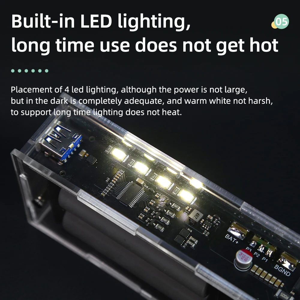 PD45W Two Way power bank case battery power bank box Power Bank Case 20000mah No Welding LED Light Digital Display Transparent Punk 21700 18650 Battery Fast Charging