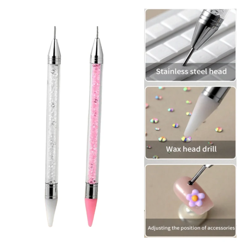 Acrylic Dual Ended Nail Dotting Pen Crystal Beads Handle Rhinestone Studs Picker Wax Pencil Gel UV Brush Manicure Nail Art Tools