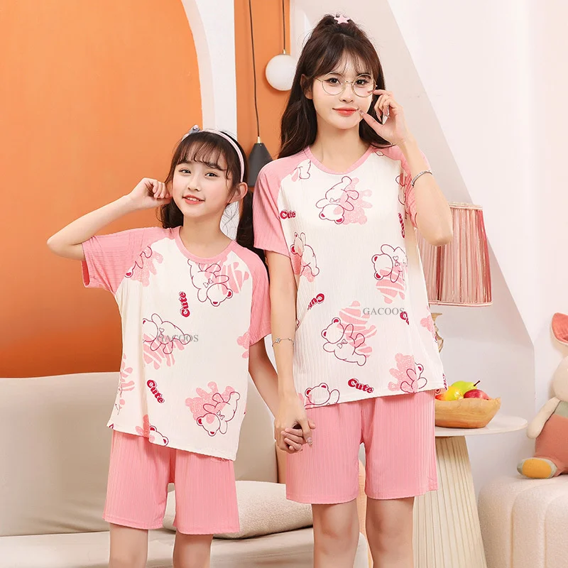 Mommy and Daughter Matching Outfits Girls Pajamas Family Look Mother Daughter Homewear Cotton Pyjamas Kids Mommy And Me Clothes 5