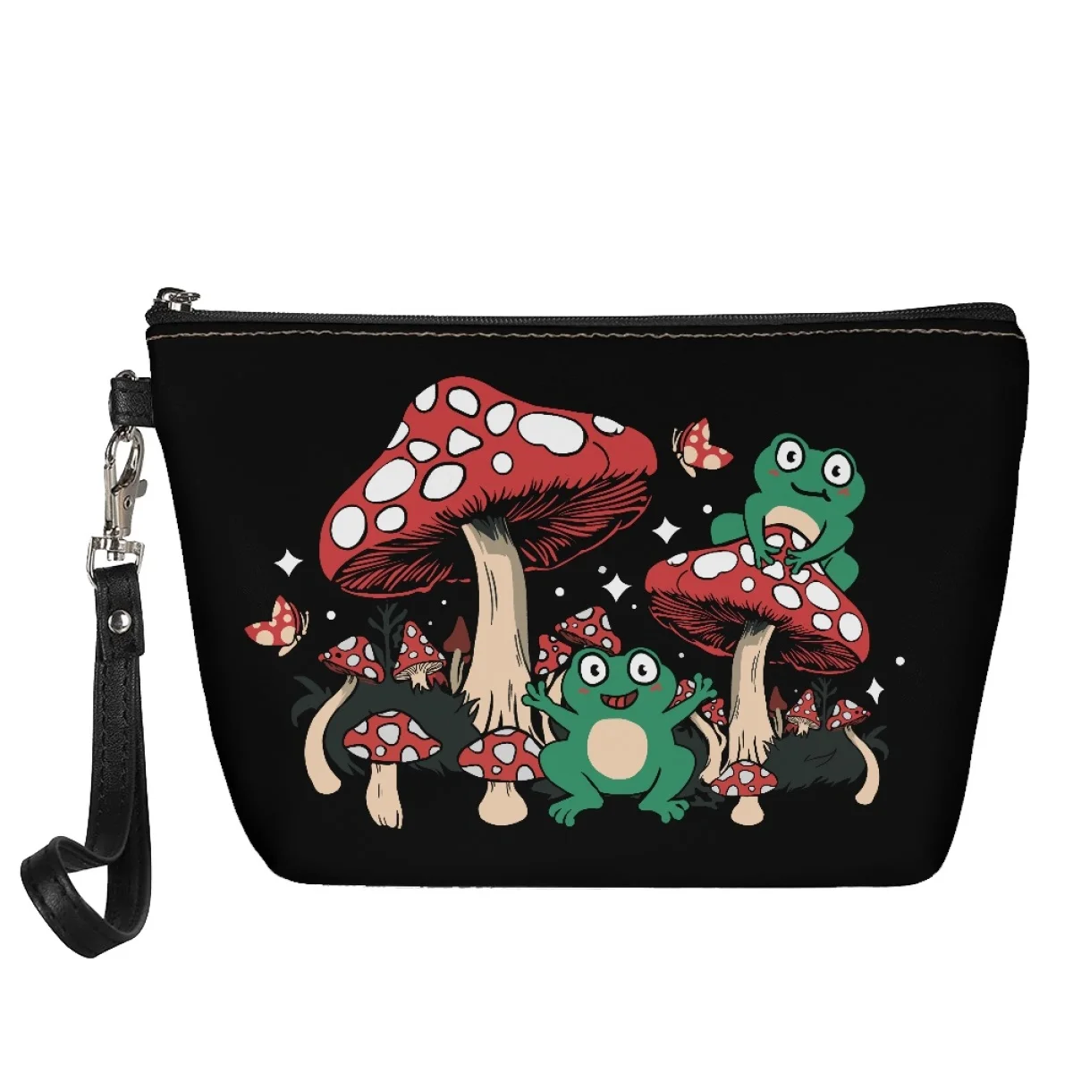 

Frog Mushroom Women’s Bags for Women Cartoon Printed Wristlet Female Custom Makeup Bag Organizer Cosmetic Bags Travel Essentials