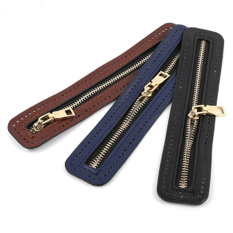 Women DIY Shoulder Bag PU Leather Sewable Zippers with Holes Handbag