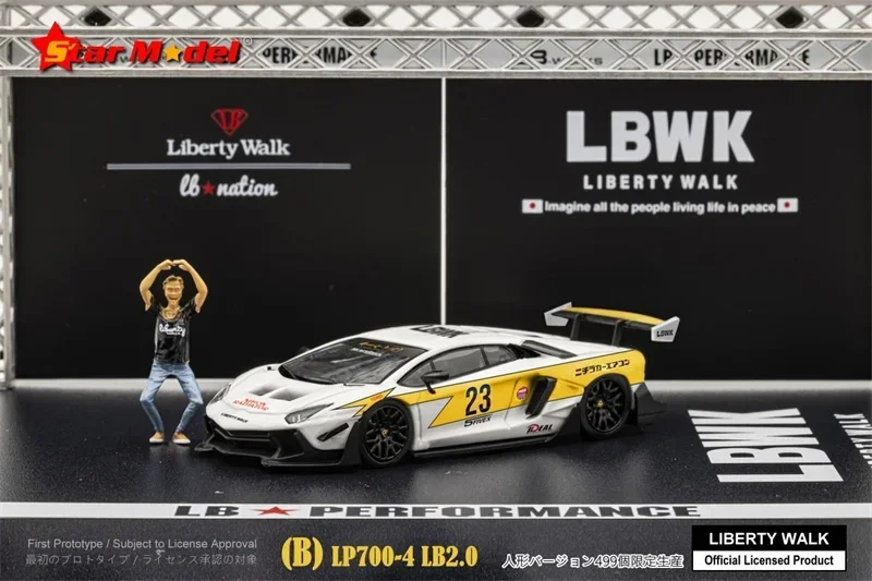 

Звездная модель 1:64 LBWK Aventador LP700-4 LB 2,0/3,0, силуэт GT Evo, белый/желтый № 23, литая модель автомобиля