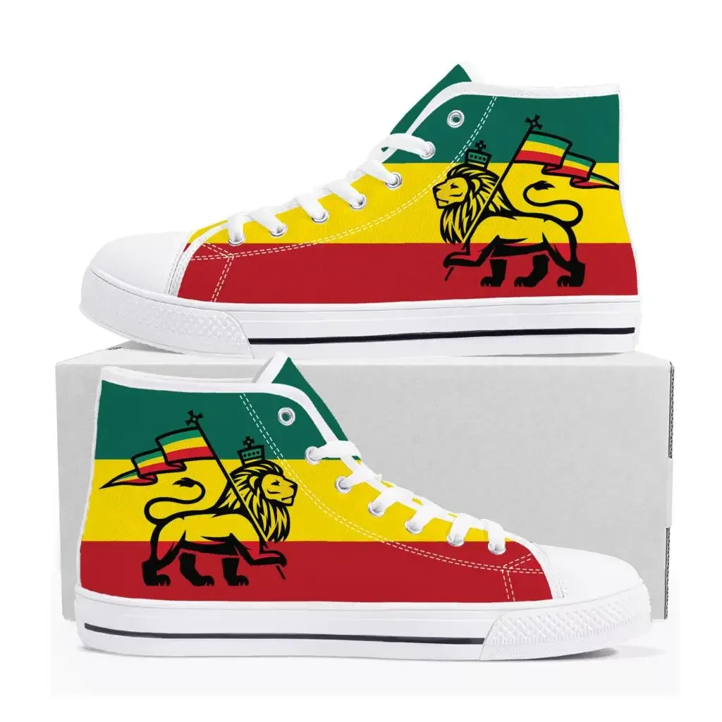 Reggae Rastafarian Rasta Rastafari Lion Of Judah High Top Sneakers Mens Womens Teenager Canvas Sneaker Casual Shoes Custom Shoe