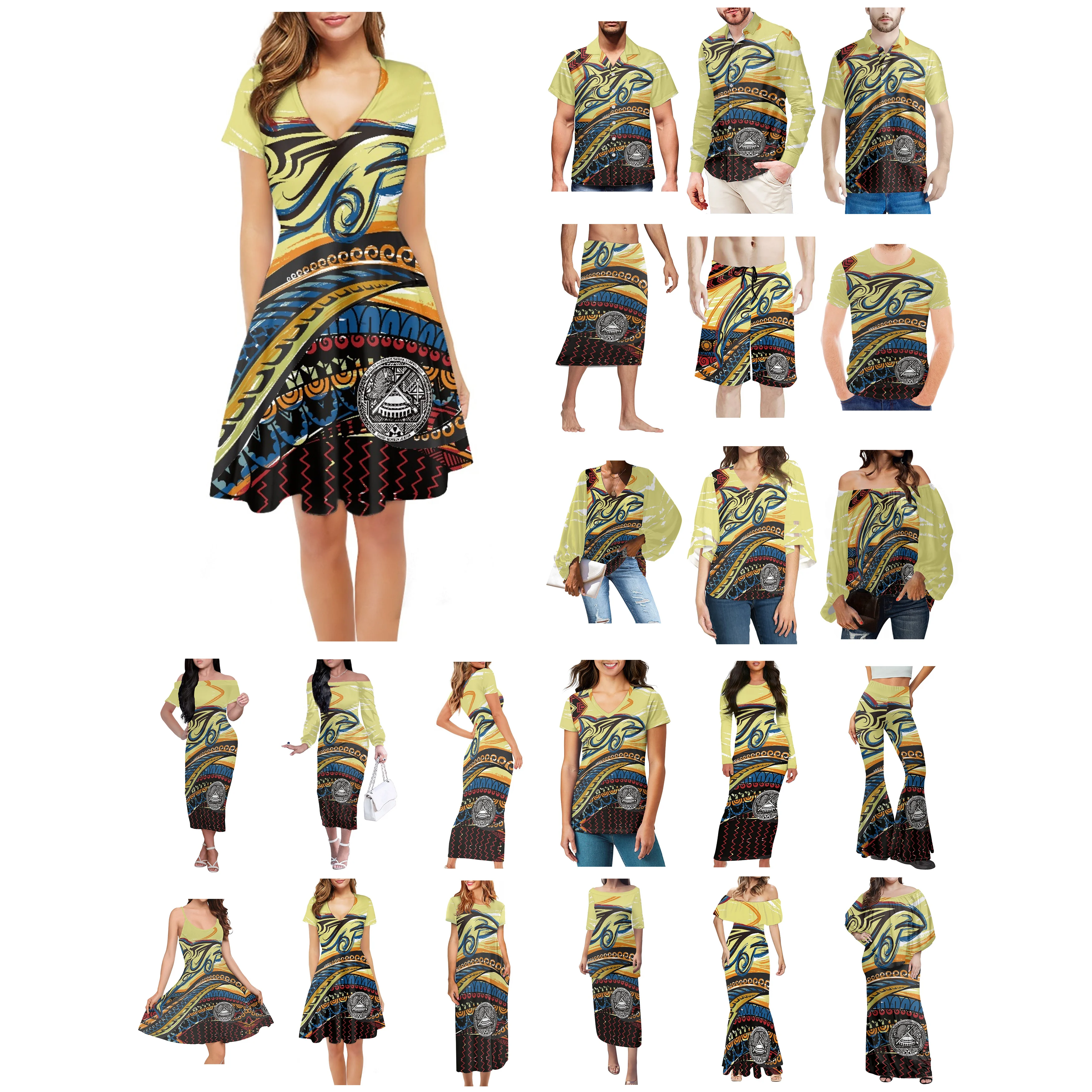 

Polynesian Samoa Tattoo Prints Clothes Women Dress Matching Men Shirt High Quality Lightweight Casual New Style Lovers Clothes