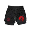 Guts Print 2-in-1 Running Workout Shorts Men Gym Performance Compression Shorts with Phone Pocket Towel Loop Athletic Activewear