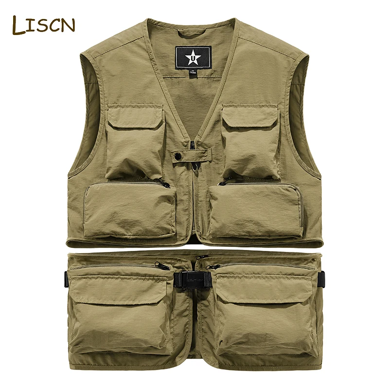 

Men Unloading Sleeveless Jacket Men Spring New Fishing Vest Casual Jacket Slim Fit Windbreaker Sleeveless Jacket For Men