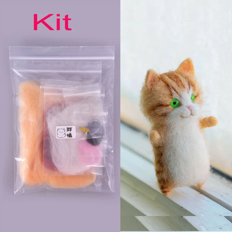 Unfinish Fashion Siamese Hawksbail Tabby Civet Cat Kitty wool doll women handmade needle felt kit package 1Kit for kids