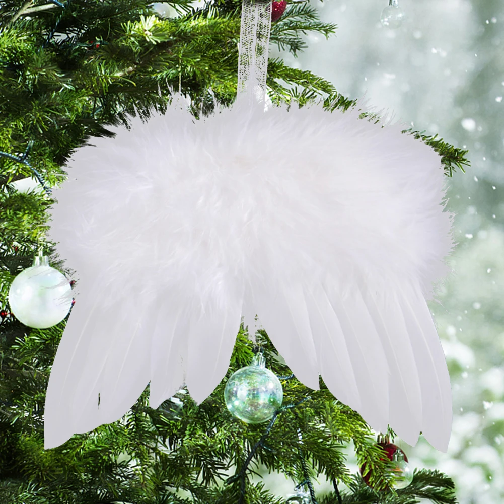 10 Pcs Guardian Angel White Feather Wing Christmas Tree Decoration Snowflake for Xmas Holiday Party Decorations DIY Craft christmas decorations