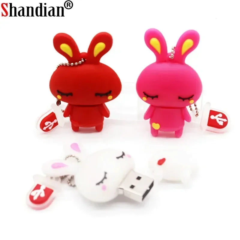 USB flash drive 64GB 32GB 16GB 8GB 4GB cute rabbit cartoon pen drive creative gifts for kids free key chain