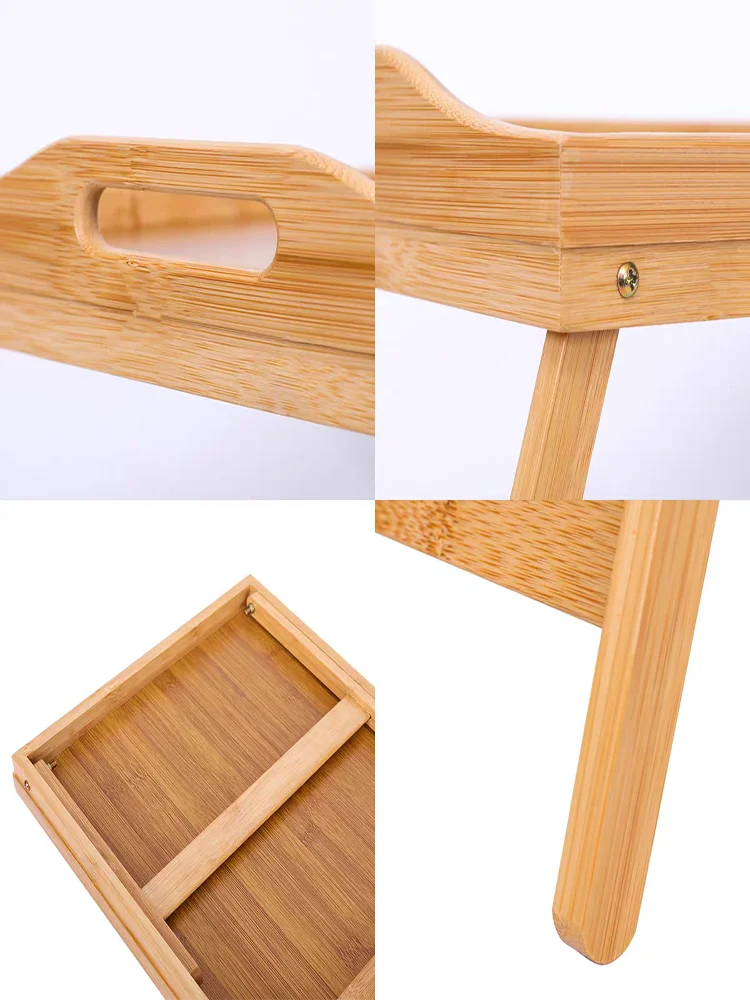 Tavolino Da Letto Pieghevole In Bambù - Vassoio Colazione 50x30cm, Bordi Rialzati, Multifunzione - Foto 9