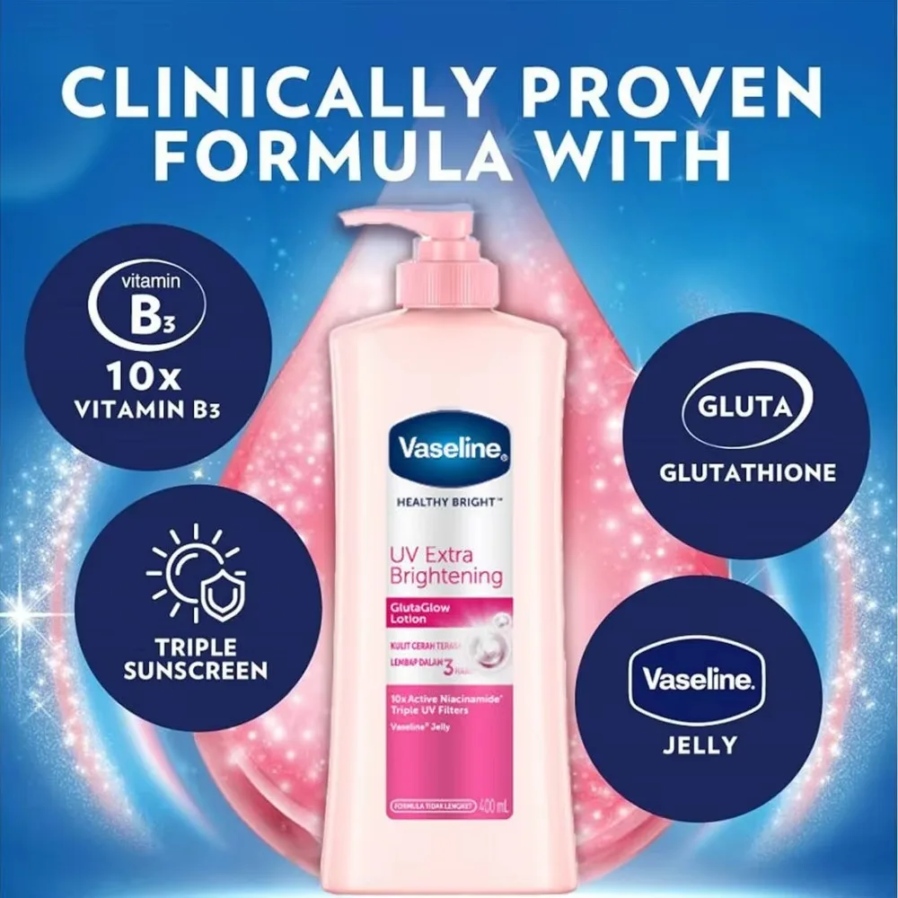 400ml Vaseline Healthy Bright UV Extra Brightening Gluta Glow Body Lotion whitening cream body cream