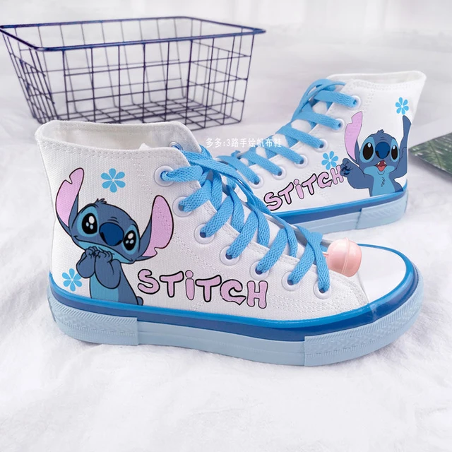Disney lilo & stitch sapatos de lona bonito dos desenhos animados pouco  monstro padrão sapatos moda esportes casuais sapatos de lona alta e baixa -  AliExpress