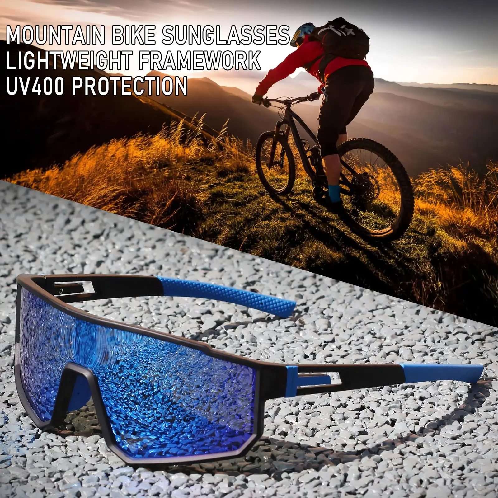 4 Stück übergroße bunte Sport-Sonnenbrillen – umlaufendes Design, UV400, Unisex, bequeme Passform für Radfahren, Wandern und Outdoor – Detail 3