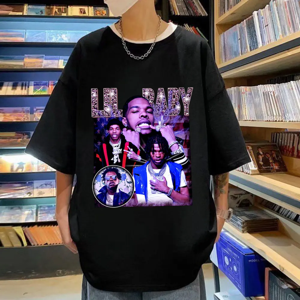 

Rapper Lil Baby Print T Shirt Men Women Vintage Hip Hop Oversized T-Shirt Men Women Fashion Casual 100%cotton T-Shirt Streetwear