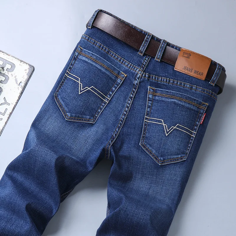 2024 Men's Business Denim Baggy Jeans Summer Slim Pants Elastic Straight Fsahion Stretch Casual Thin Trousers Pantalones Hombre
