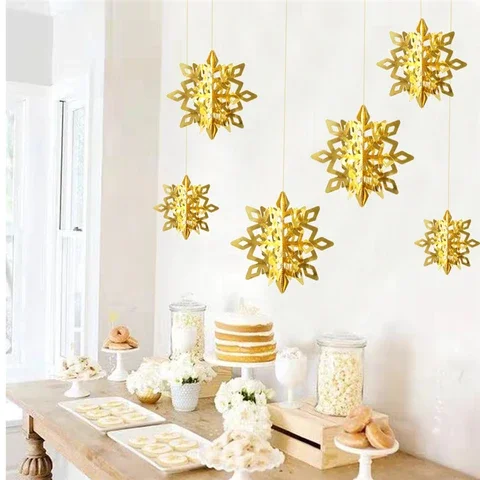 

6pcs Christmas Decorations for Home Hanging Decor 3D Paper Snowflakes Navidad 2021 Xmas Gift New Year's Decor Christmas Goods