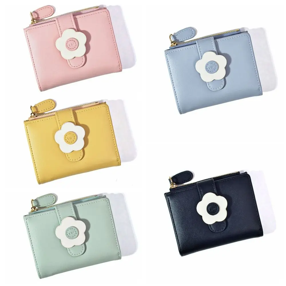 

Pu Leather Flower Wallet Simple Card Holder Money Clip Zipper Purse Bank Card Bag Coin Purse Change Purse Girls