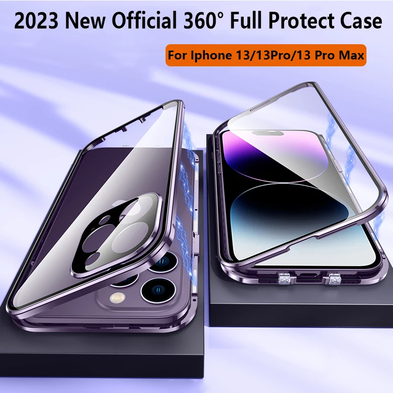 

For Iphone 13 Pro Max Case Luxury Metal 360° Magnetic HD Glass Camera Protect Shockproof Cover For Apple 13 Pro Max Case Coque