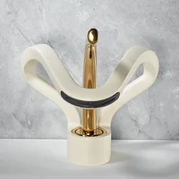 Faucet Bathroom Hollow Out Design Waterfall Basin Mixer Taps Cold and Hot Milk White Gold Basin Faucet Single Hole Torneira 1