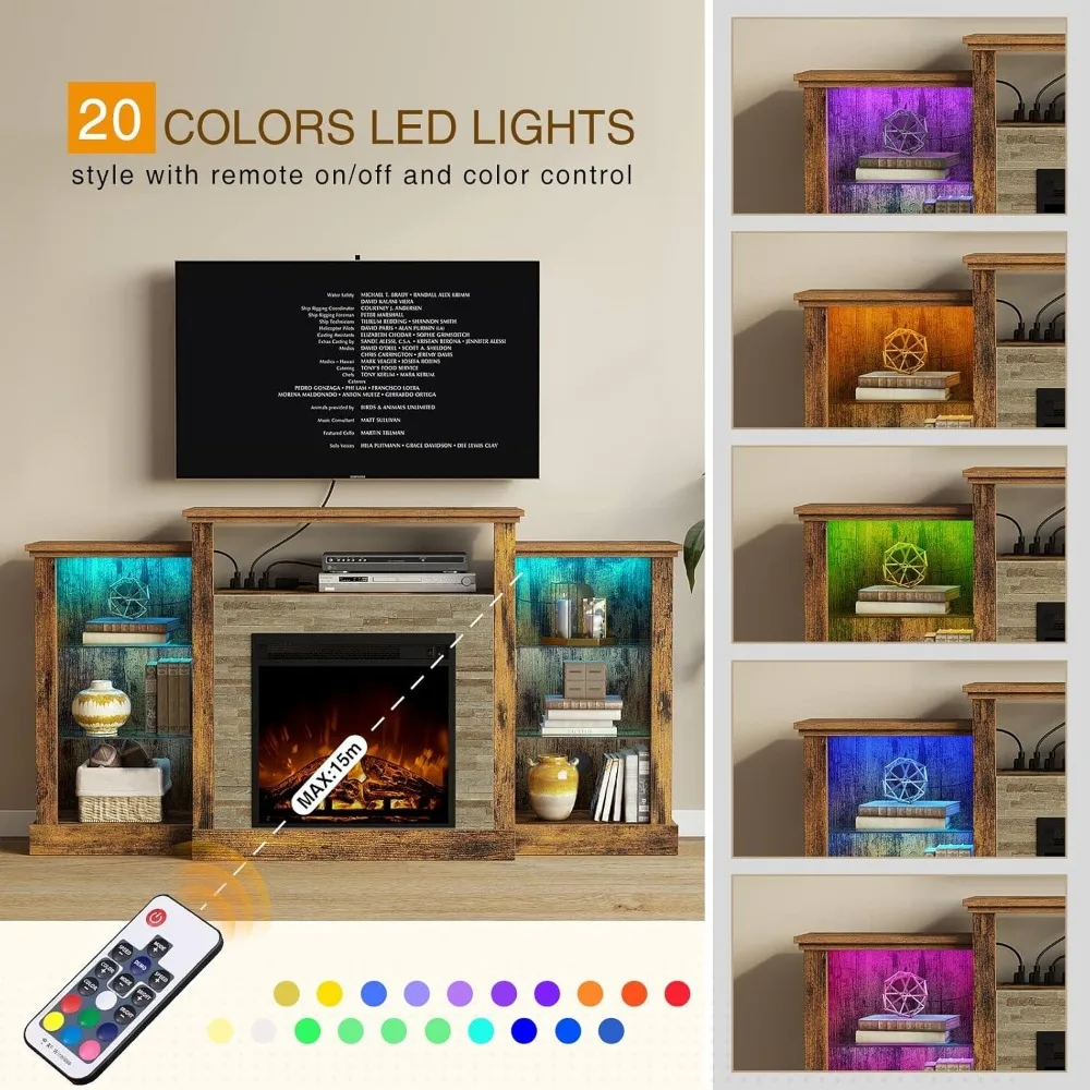 Fireplace TV Stand with Led Lights and Power Outlets, TV Console for TVs up to 65", Entertainment Center 4