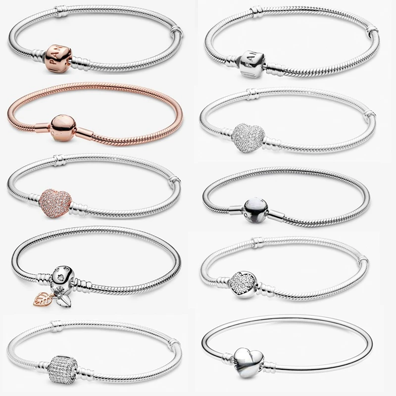 PANDORA-Pulseras de cadena de serpiente de plata de ley 925 para mujer, regalo de cumpleaños y Navidad, dijes originales, fabricación de joyas DIY