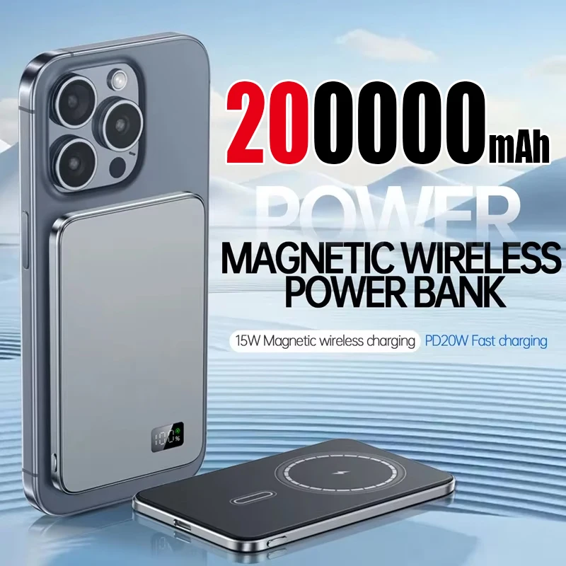 레노버 500000mAh CCC 인증 씬 파워 뱅크 울트라, MagSafe 마그네틱 무선 고속 충전 휴대용 배터리 디스플레이