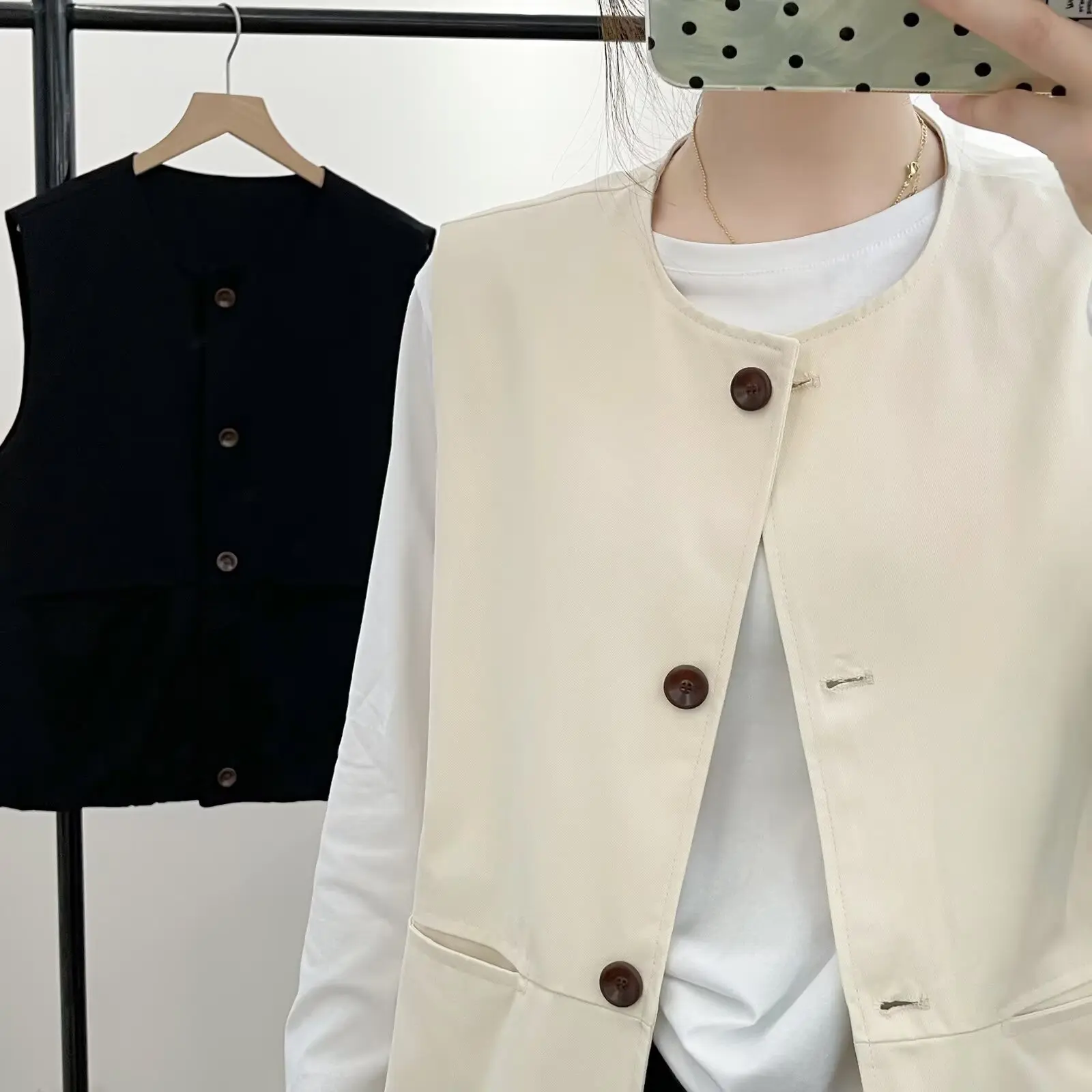 Fashion Plus Size Women's Sleeveless Vest Autumn New Versatile Solid Color Retro O-Neck Waistcoat 2559