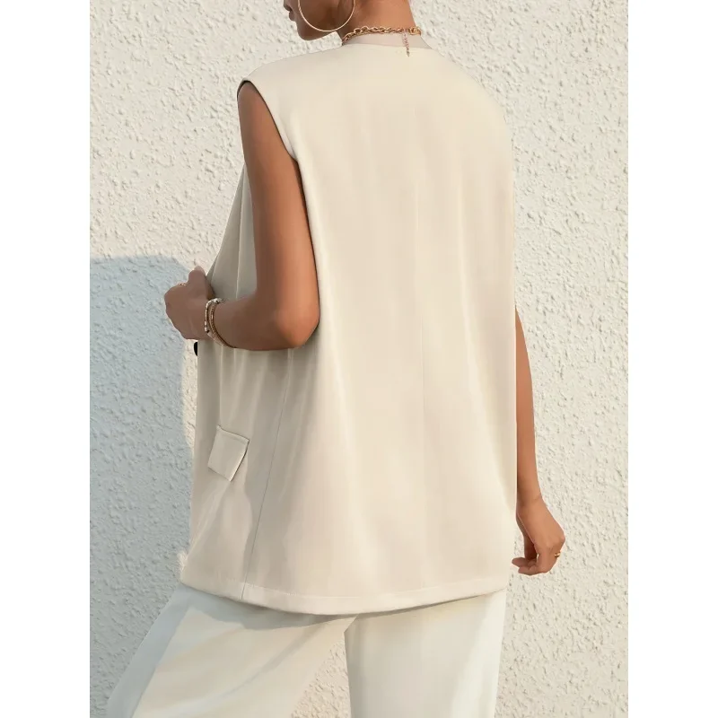 HOUZHOU Oversize Casual Blazer Vest Women Chic and Elegant Korean Fashion Sleeveless Jacket Summer V Neck Waistcoat Aesthetic