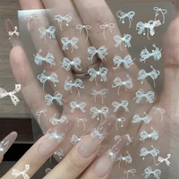 White 5D Pearl Lace Bowknot Wave Lines Nail Stickers Elegant Exquisite Nail Decoration Decals DIY Self Adhesive Transfer Slider 1