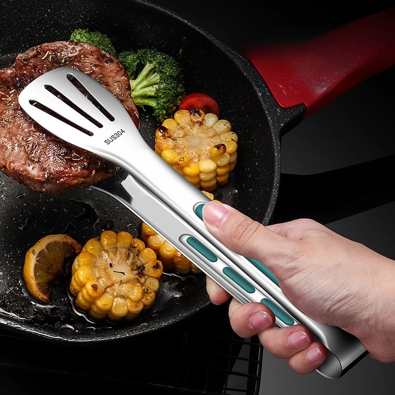 Food Clip Tongs Non-slip Stainless Steel Barbecue Bread Clip Silicone High Temperature Grill Tong Dining Bar Kitchen Accessories stainless steel food tongs