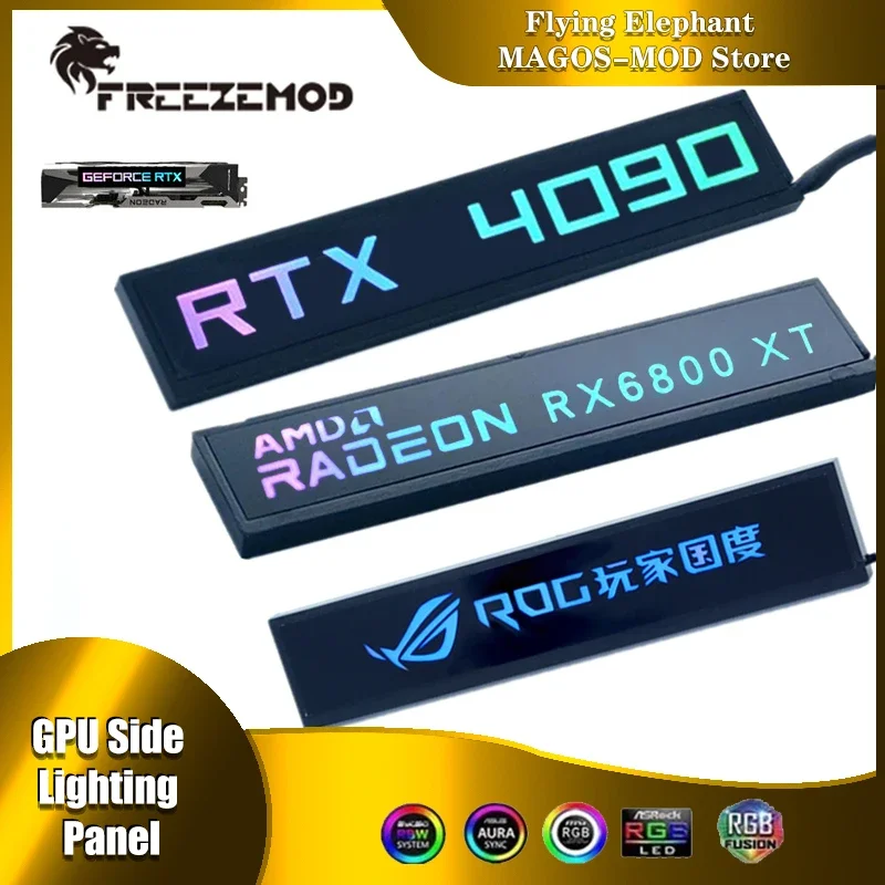 Freezemod Rgb Gpu Side Rtx 3080 3090 Backplate Della Scheda Grafica, Vga 4070 4080 4090 Rx6800/6900Xt Gtx Rog Pannello Di Illuminazione 5V 3P Aura